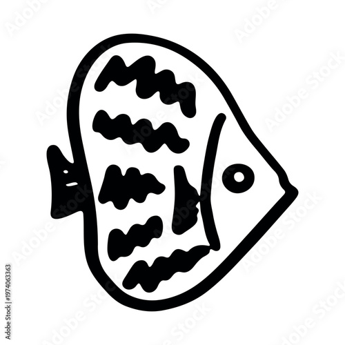 Hand drawn happy funny cute fish Adorable friendly kawaii tropical fish Underwater world sea life ocean Fishing seafood For design, kids print, kids books, nursery decor, coloring pages, logo