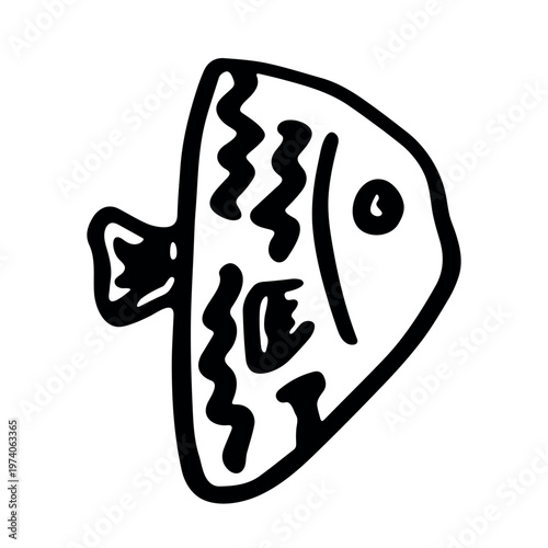 Hand drawn happy funny cute fish Adorable friendly kawaii tropical fish Underwater world sea life ocean Fishing seafood For design, kids print, kids books, nursery decor, coloring pages, logo