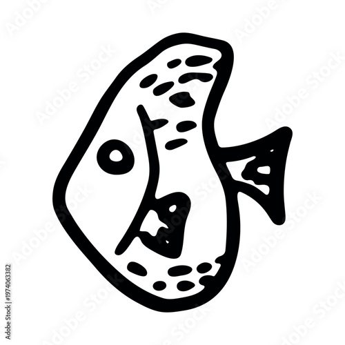 Hand drawn happy funny cute fish Adorable friendly kawaii tropical fish Underwater world sea life ocean Fishing seafood For design, kids print, kids books, nursery decor, coloring pages, logo