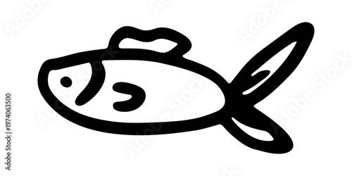 Hand drawn happy funny cute fish Adorable friendly kawaii tropical fish Underwater world sea life ocean Fishing seafood For design, kids print, kids books, nursery decor, coloring pages, logo