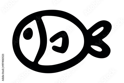 Hand drawn happy funny cute fish Adorable friendly kawaii tropical fish Underwater world sea life ocean Fishing seafood For design, kids print, kids books, nursery decor, coloring pages, logo