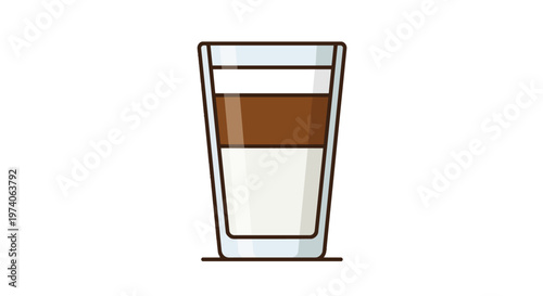 Isolated on white background. Vector illustration of a layered latte macchiato in a tall clear glass isolated on white