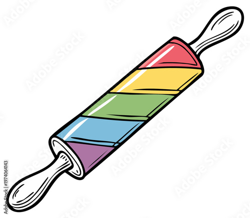 Colorful rainbow rolling pin illustration, kitchen utensil design