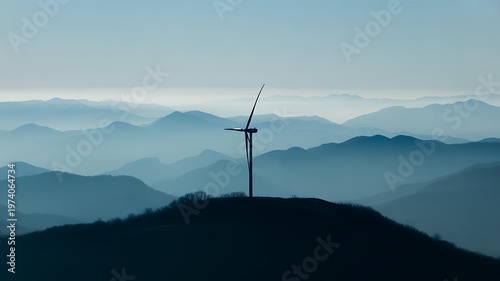 Wind turbine, renewable energy, mountain landscape, sustainable power