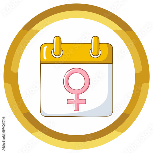 Calendar Icon with Venus Symbol in a Gold Ring, Feminine Concept Illustration