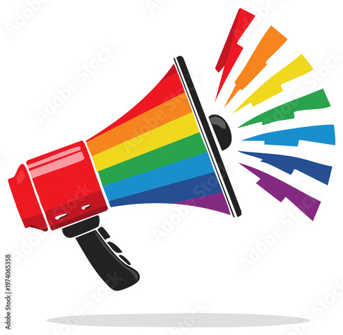 Rainbow Megaphone Announcing Pride and Equality Messages with Sound Waves