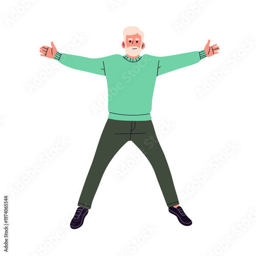 Flat vector illustration of happy senior people jumping and celebrating in different poses. ideal for retirement life, wellness, healthy aging, community activities, and positive senior living 