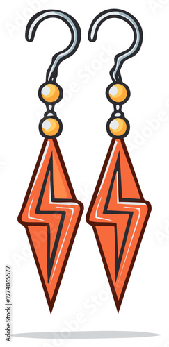 Orange earrings, lightning bolt shape, cartoon illustration.
