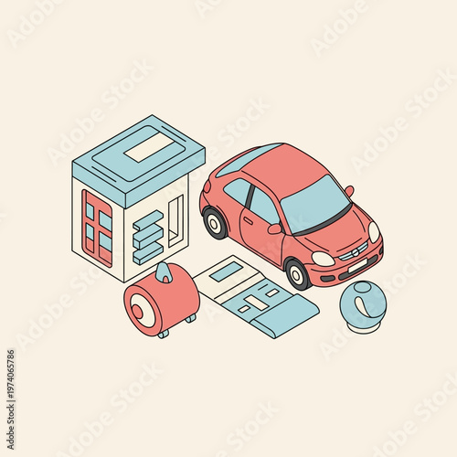 Red Car with Charging Station Nearby.