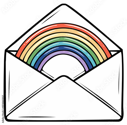 Open Envelope Revealing Colorful Rainbow Arc Illustration