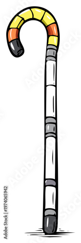 Cartoon drawing of an ornate walking cane illustration, art