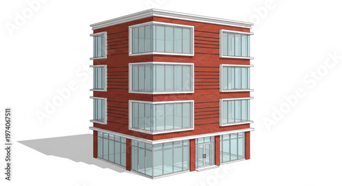 Detailed 3D Rendering of a Modern Brick Apartment Building.