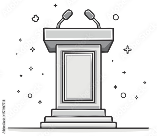 Doodle Style Podium with Microphones and Decorative Stars