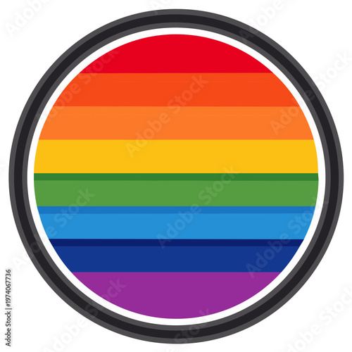 Pride Month Vector Design Featuring Horizontal Rainbow Stripes in a Round Frame on a White Background