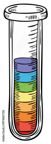 Colored liquid layers in a scientific test tube illustration