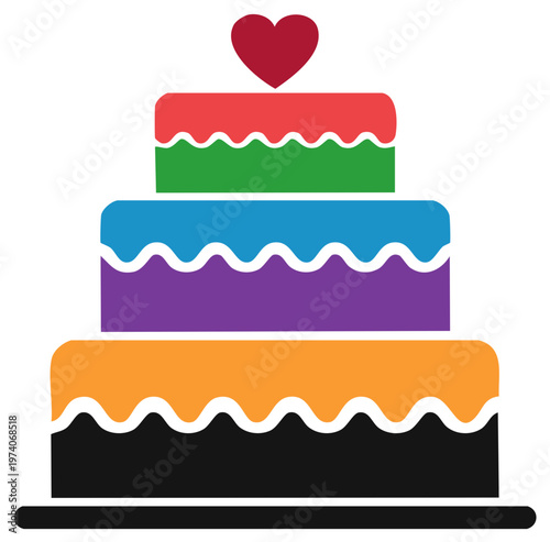 Vibrant Five Tiered Celebration Cake with Heart Topper for Happy Occasions and Events