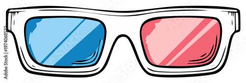 Illustrated 3D Glasses with Blue and Red Lenses in a Cartoon Style for Cinema and Entertainment