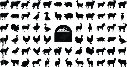 Farm animals silhouettes on white background illustration design