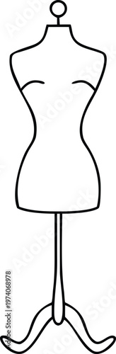 Simple outline drawing of a classic fashion mannequin dress form on a sturdy stand