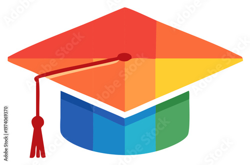 Colorful geometric graduation cap with tassel symbolizing education and achievement