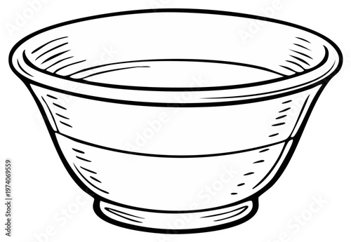 Simple Black and White Sketch of a Round Bowl Filled With Liquid