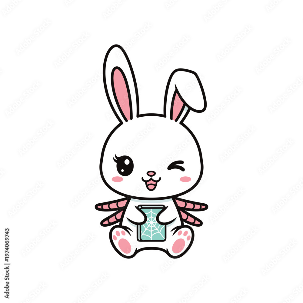 Obraz premium Kawaii Bunny Holding Technology Device Commercial Icon