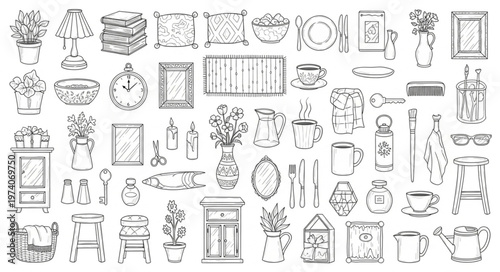 Collection of Vintage Decorative Objects and Ornaments.