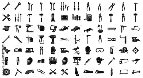 Collection of Various Tools and Equipment Icons.