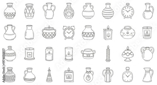 Collection of various vase illustrations in a minimalist style, perfect for design.