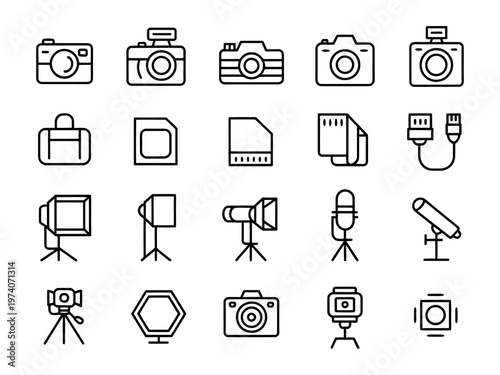 Collection of photography and videography equipment illustrated in vector style