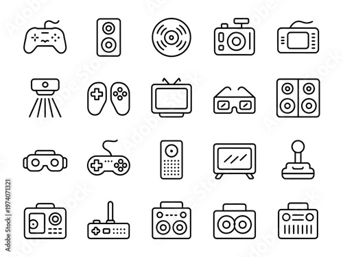 Vector of various retro electronic devices and gaming accessories