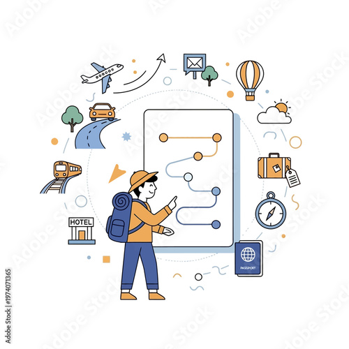 Man planning travel itinerary on smartphone.