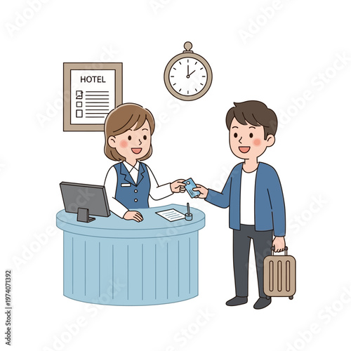 Man receiving hotel room key card.