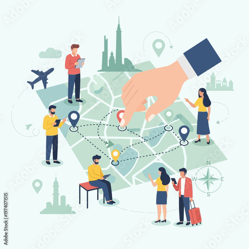 People on a travel map journey.