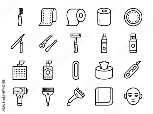 Vector of various grooming and personal care items in a minimalist style