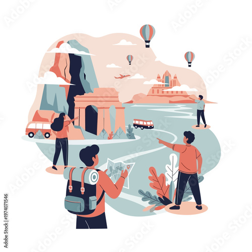 People on vacation with backpacks traveling.