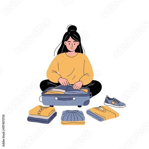 Woman packing clothes in suitcase.