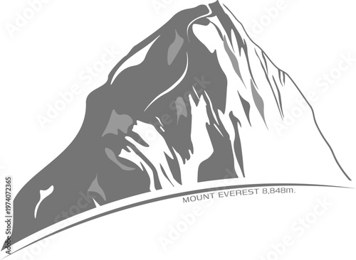 Mount Everest smooth vector illustration with soft shading, modern Himalayan peak design with curved baseline