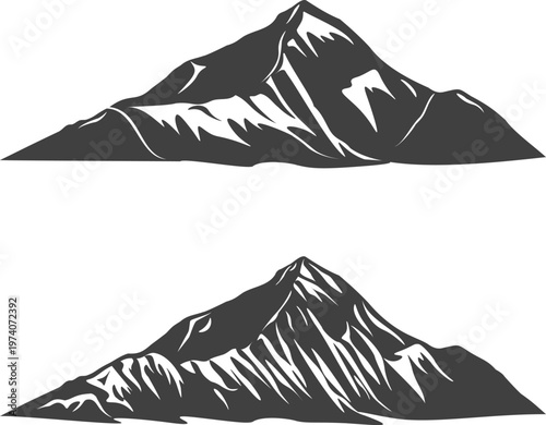 Mount Everest minimal silhouette vector, bold Himalayan peak line art, clean alpine ridge illustration