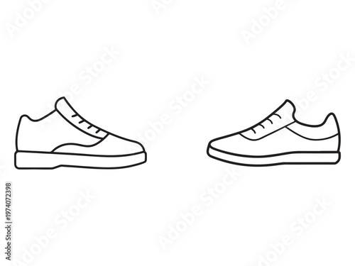 Line drawing of two white casual shoes side by side with laces and flat soles