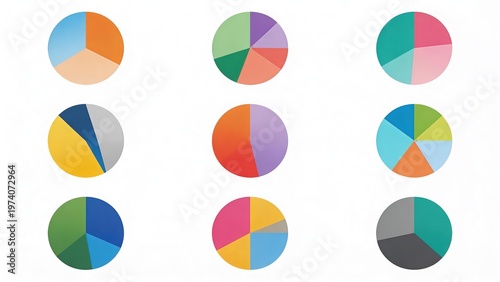 Nine colorful pie charts on white background Free Download Nine colorful pie charts on white background - GFXLoad