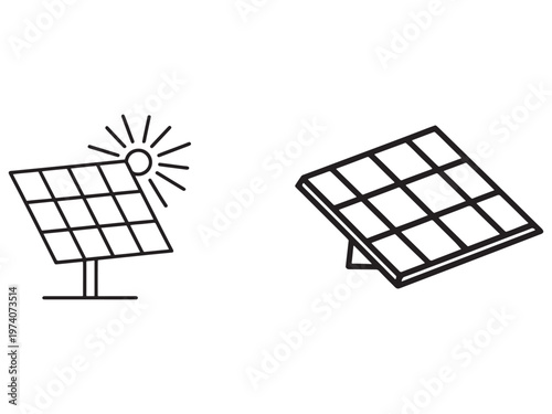 Solar panels with sun rays and solar cell on stand and on ground  renewable energy concept
