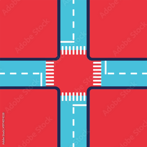 Minimalist Aerial View City Crossroad Layout Illustration .eps