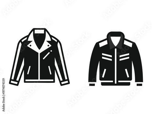 Two black and white jackets with zippers and pockets  isolated on white background