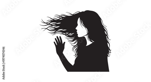 A person with long hair covering their face in a contemplative pose