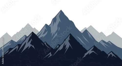 Mountain range, vector mountains, blue peaks, landscape silhouette, scenic illustration
