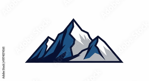 Snowy Mountain Peaks, Blue and White Vector Illustration, Graphic Icon, Mountain Range