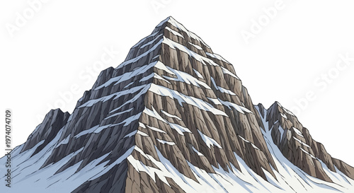 Snowy mountain peak rises sharply upwards in a stunning landscape illustration