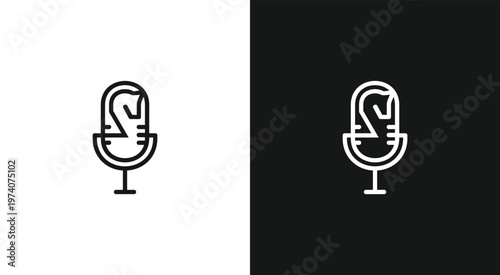 Chess Knight Microphone Logo Design Minimalist Podcast Icon.