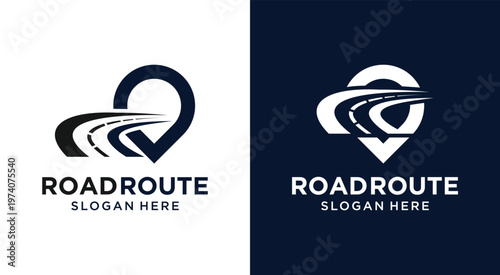 Road Route Logo Design with Location Pin and Roadway.